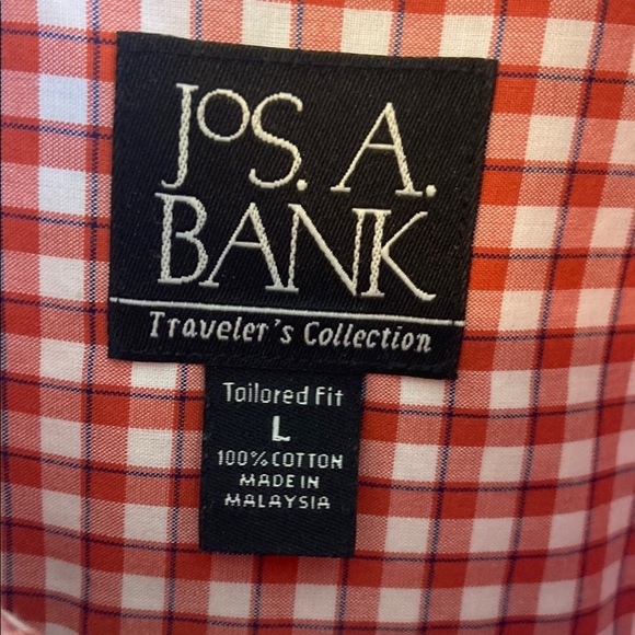 Jos. A. Bank Orange & White Checkered Casual Button Down Shirt - Picture 2 of 5